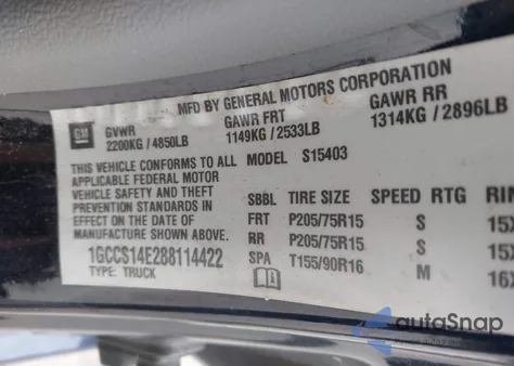 2008 Chevrolet Colorado Work Truck from USA, damaged, VIN 1GCCS14E288114422